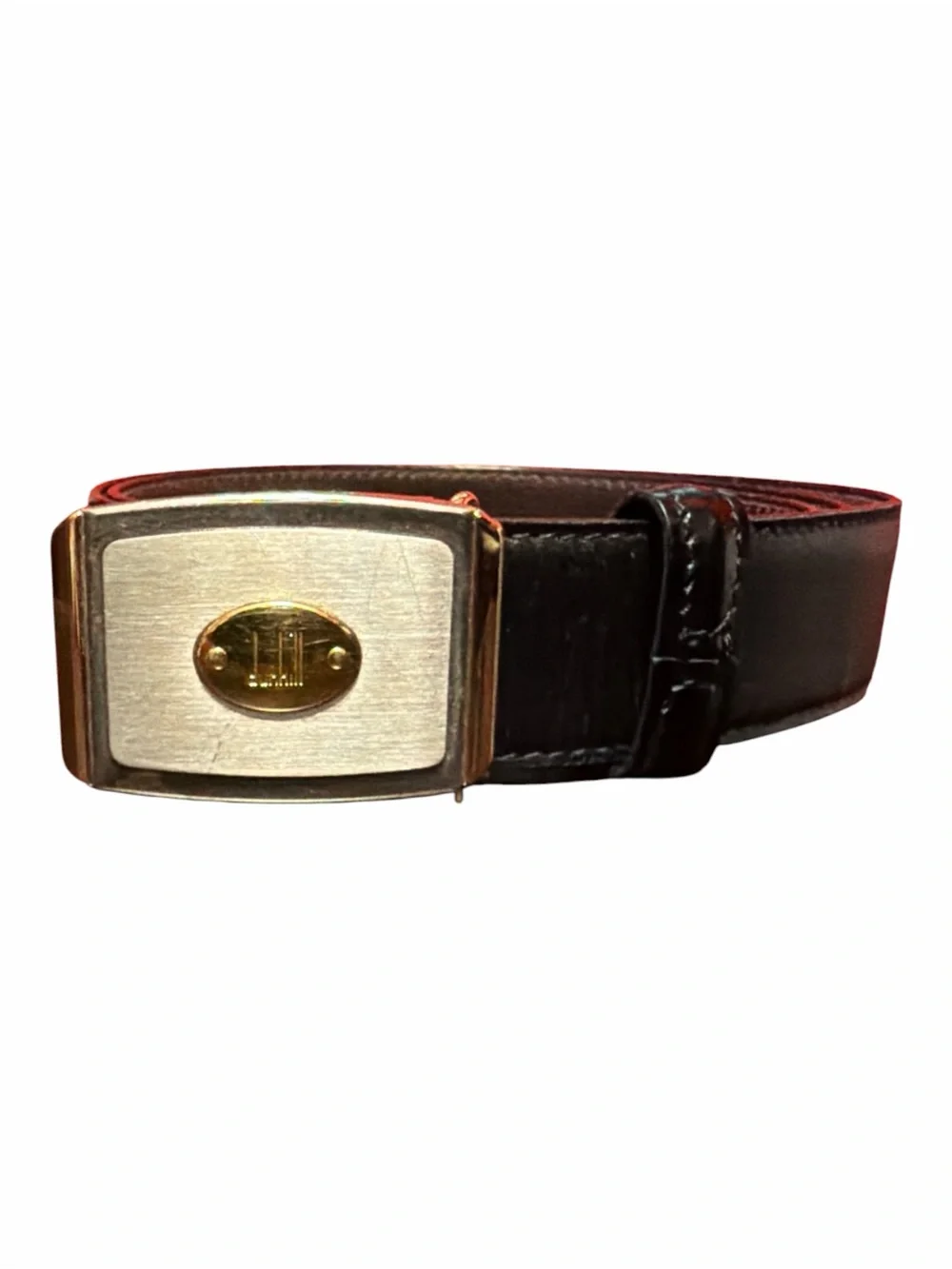 Vintage Dunhill Italy Mixed Metal Plaque Leather Dress Belt Size 40 Unisex